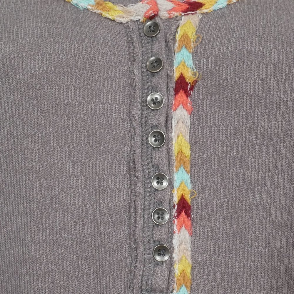 Gray Cotton Blend Rainbow Thermal Henley Top L - Picture 6 of 8